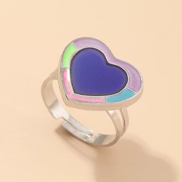 Mood ring color changing womens girls adjustable fun silver rainbow jewelry - Picture 6 of 10